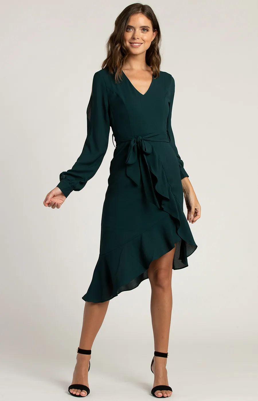 V-neckline Split Sleeve Dress with Asymmetric Hemline (SDR540A) 