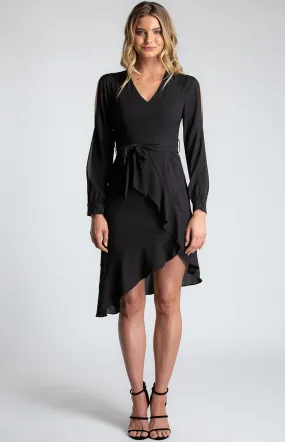 V-neckline Split Sleeve Dress with Asymmetric Hemline (SDR540A) 