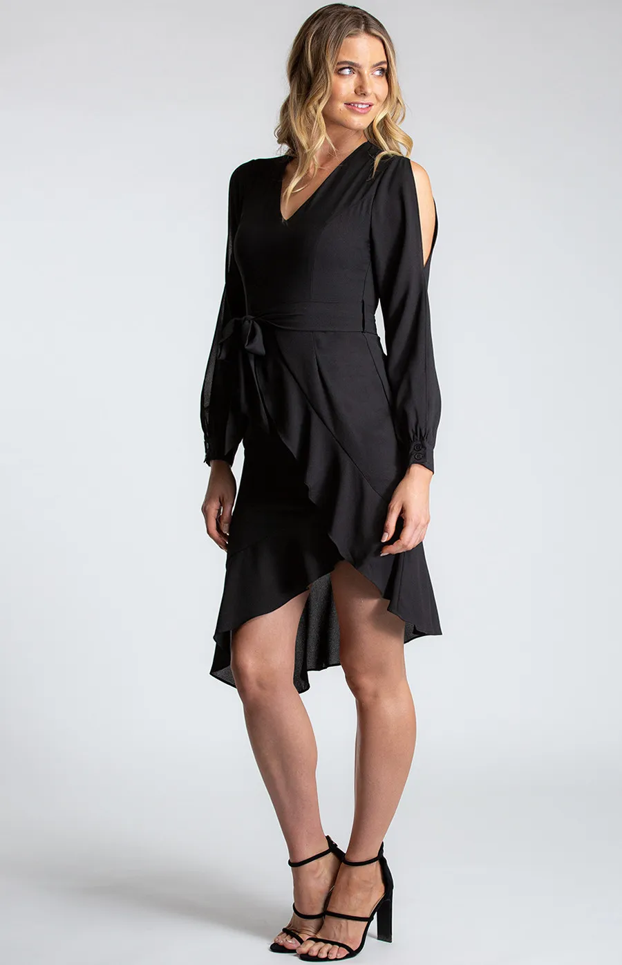 V-neckline Split Sleeve Dress with Asymmetric Hemline (SDR540A) 