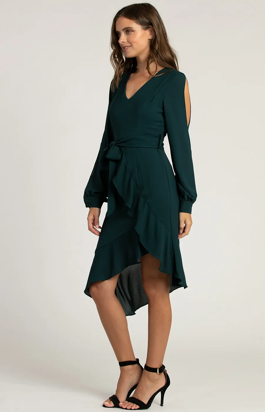 V-neckline Split Sleeve Dress with Asymmetric Hemline (SDR540A) 