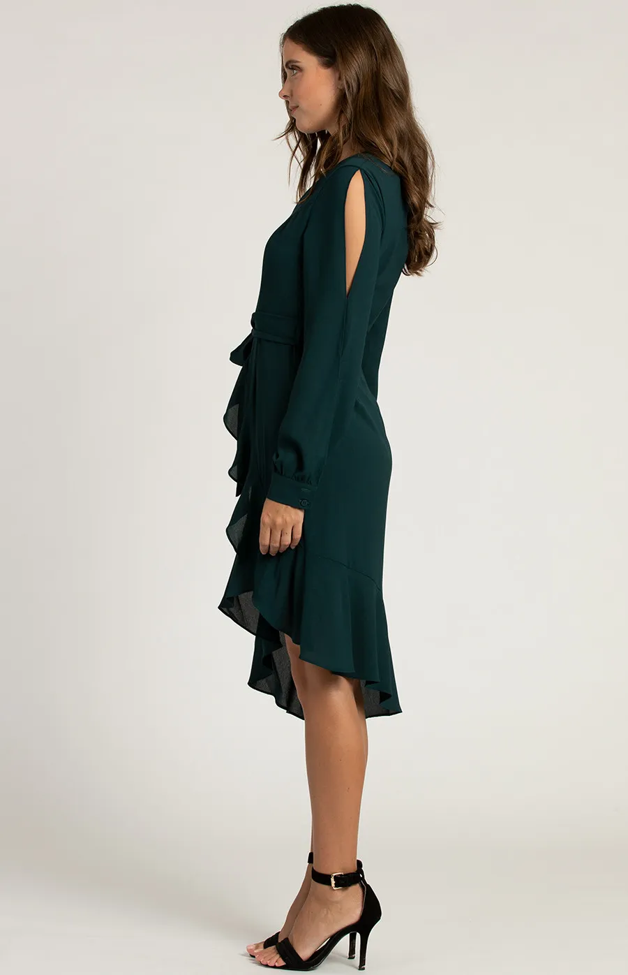 V-neckline Split Sleeve Dress with Asymmetric Hemline (SDR540A) 