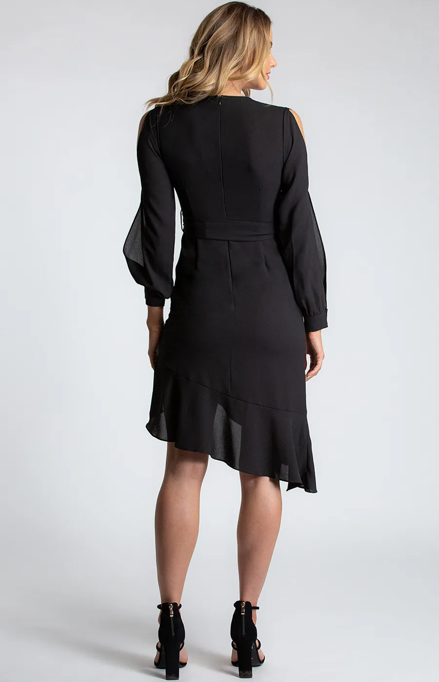 V-neckline Split Sleeve Dress with Asymmetric Hemline (SDR540A) 