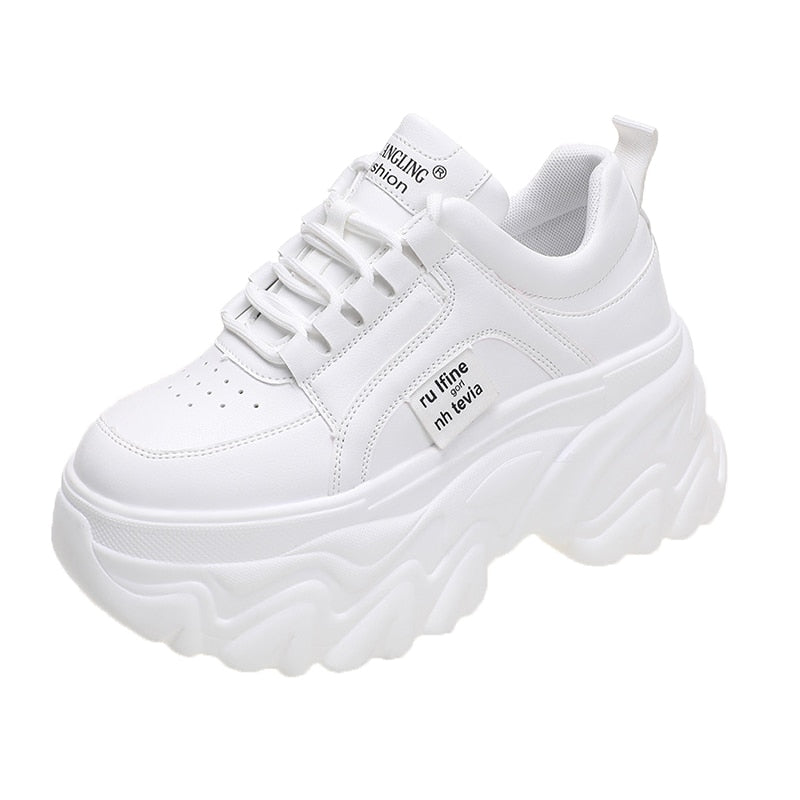 White Black Chunky Sneakers Women Spring Autumn Thick Bottom Dad Shoes Woman Fashion PU Leather Platform Sneakers Ladies