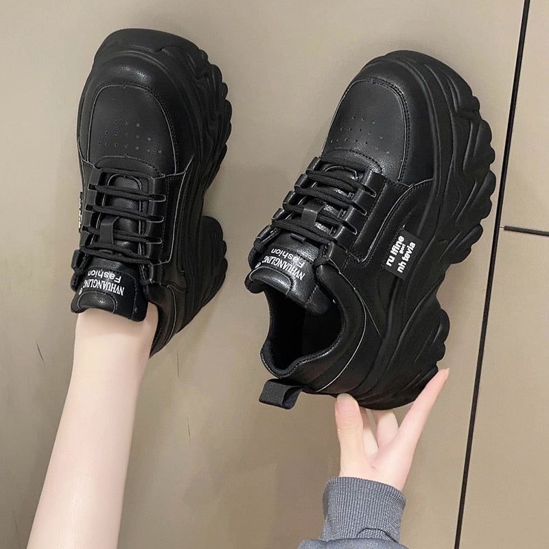 White Black Chunky Sneakers Women Spring Autumn Thick Bottom Dad Shoes Woman Fashion PU Leather Platform Sneakers Ladies