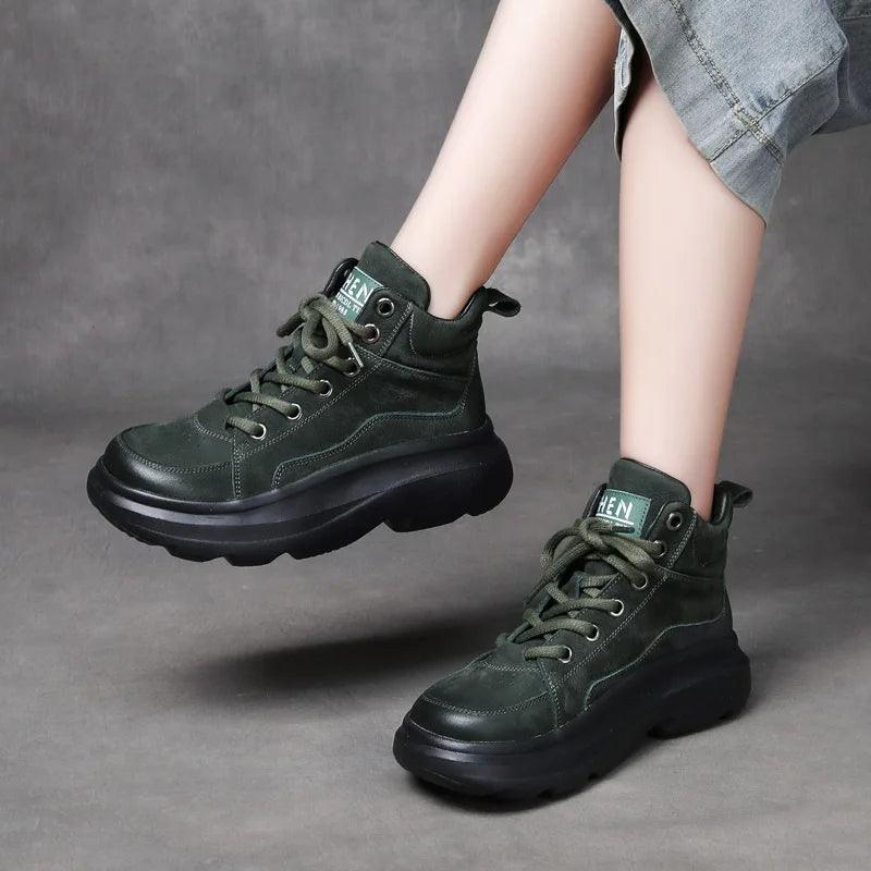 Women's Casual Shoes - Leather Ankle Botas - WD7278 Sneakers