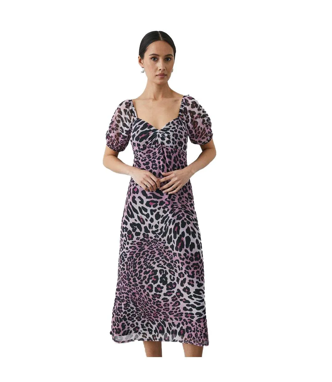 Womens/ladies leopard print mesh sweetheart midi dress pink Principles