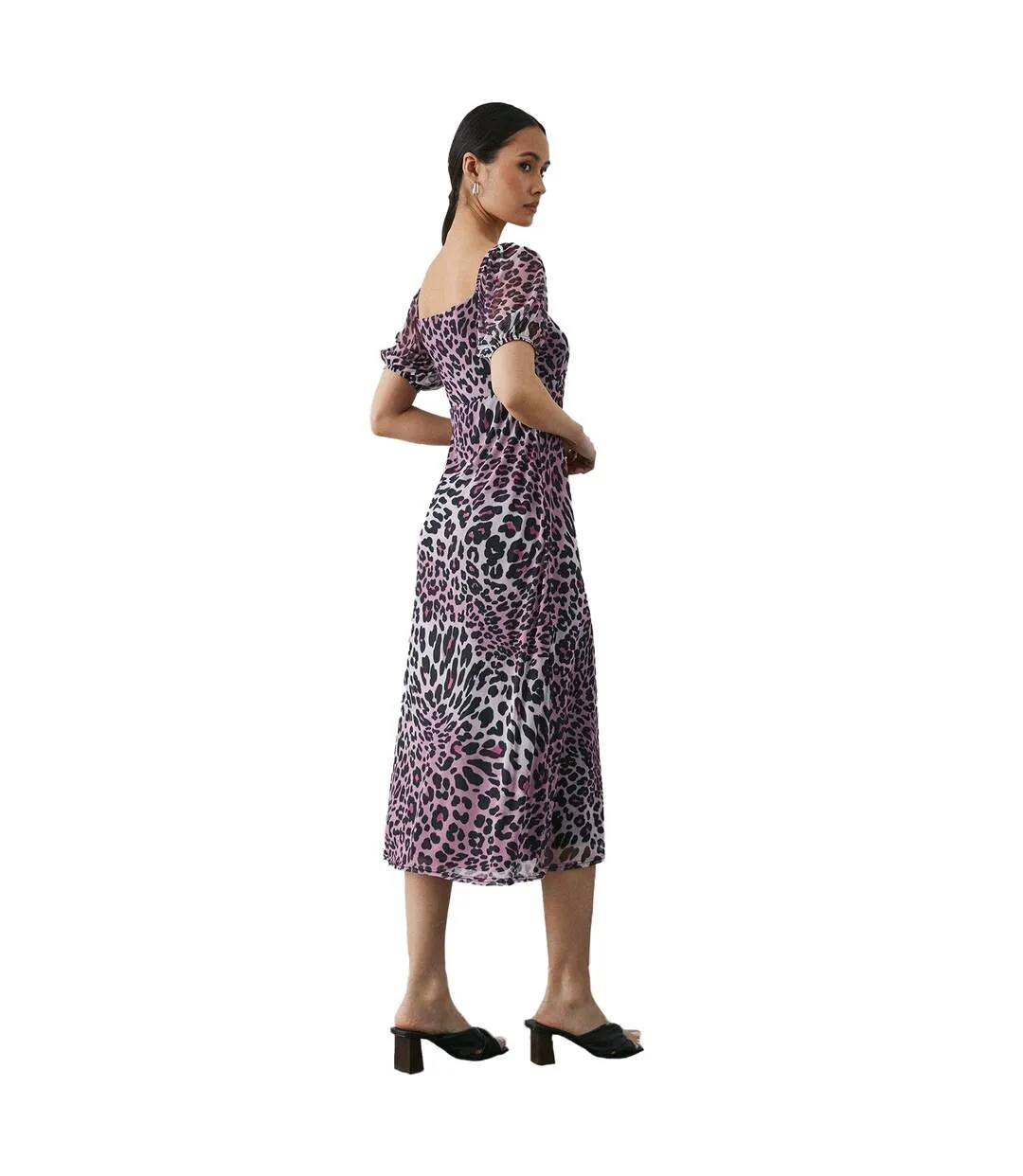 Womens/ladies leopard print mesh sweetheart midi dress pink Principles