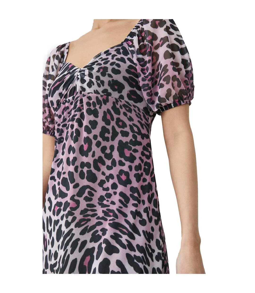 Womens/ladies leopard print mesh sweetheart midi dress pink Principles