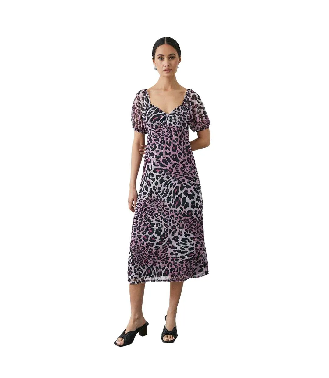 Womens/ladies leopard print mesh sweetheart midi dress pink Principles