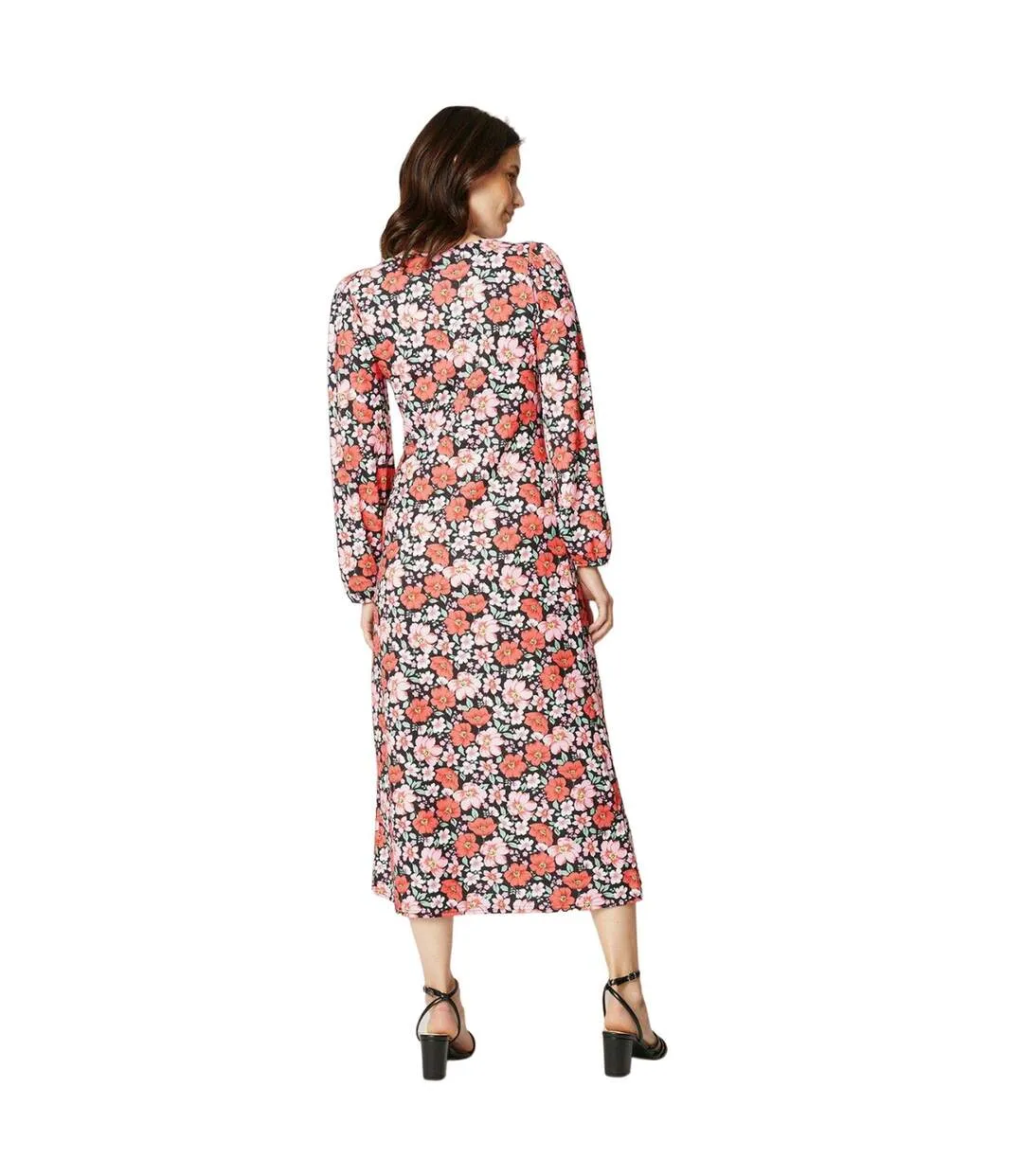 Womens/ladies v neck long-sleeved midi dress pink/red/black Maine