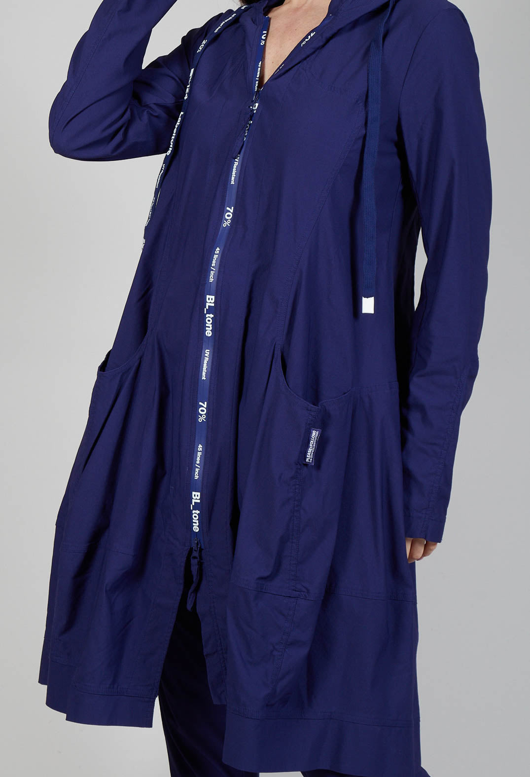 Zip Through Coat with Hood in Azur